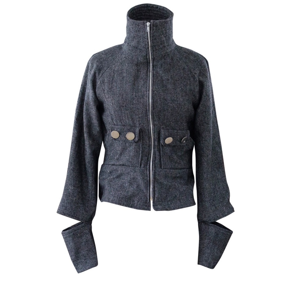 High Collar Dark Gray Motorcycle Jacket